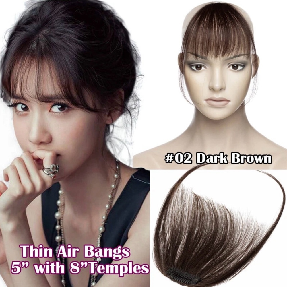 New Clip-on Thin Air Bang, 100% Human Hair, Dark Brown
